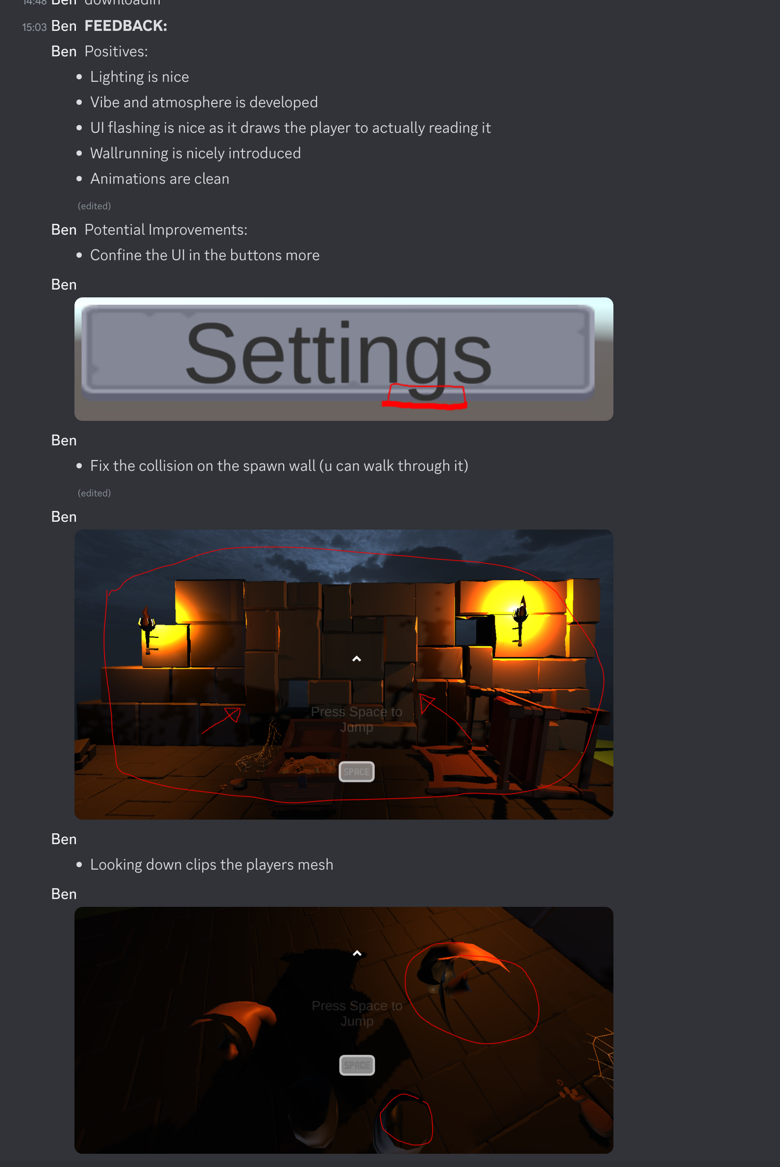 Screenshot showing an example of online feedback I received throughout development Screenshot showing an example of online feedback I received throughout development